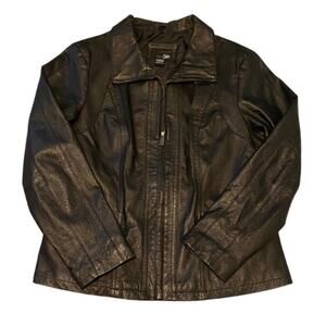 Y2K Unisex Full Zip Black Genuine Leather Jacket (X-Large)